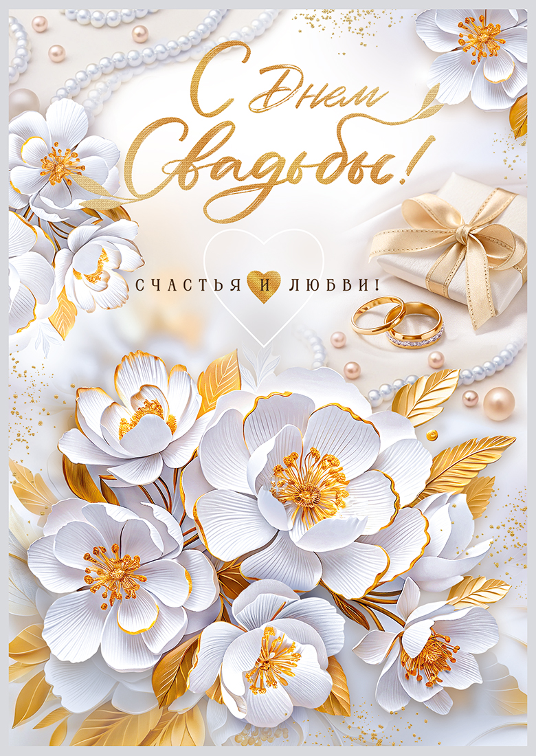 

9.0000482 Открытка А4 С Днем Свадьбы! (уни) С текстом Блестки